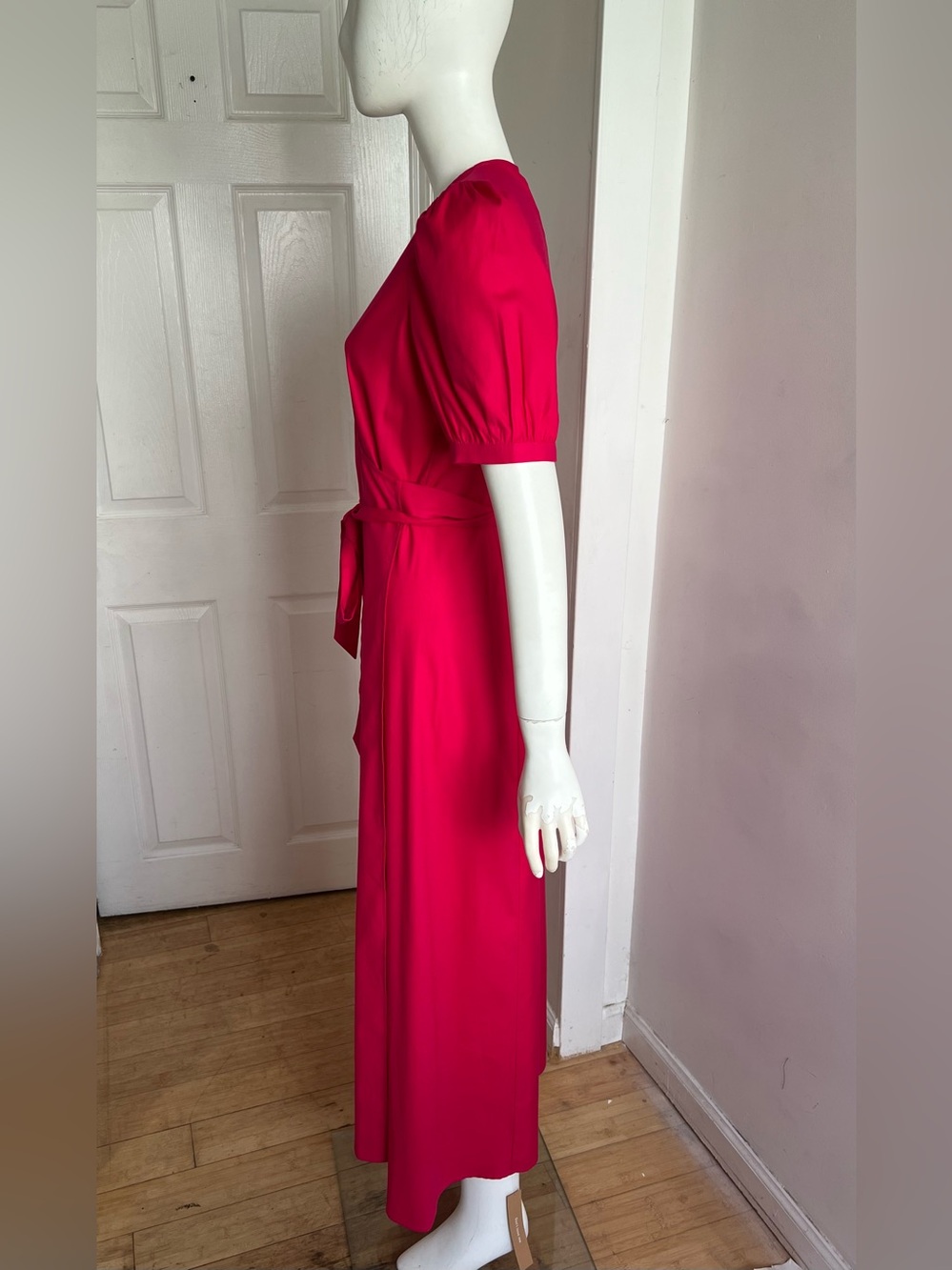 NWT Reformation Kaelie Wrap Midi Dress Puff Sleeves V-neck Pink Organic Cotton M - Picture 7 of 12